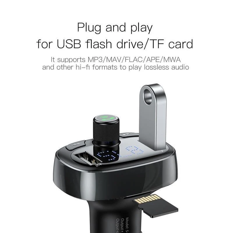 Baseus FM-Transmitter Aux-Modulator Bluetooth-Autoladegerät-Kit Freisprecheinrichtung Audio MP3-Player 3.4A Dual USB-Schnellladegerät für Mobiltelefone