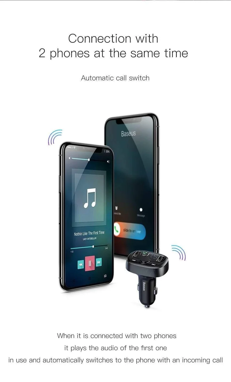 Baseus FM-Transmitter Aux-Modulator Bluetooth-Autoladegerät-Kit Freisprecheinrichtung Audio MP3-Player 3.4A Dual USB-Schnellladegerät für Mobiltelefone
