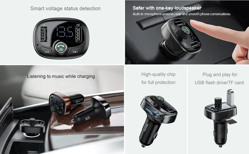 Baseus FM-Transmitter Aux-Modulator Bluetooth-Autoladegerät-Kit Freisprecheinrichtung Audio MP3-Player 3.4A Dual USB-Schnellladegerät für Mobiltelefone