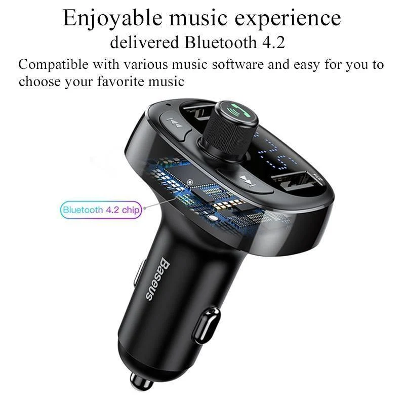 Baseus FM-Transmitter Aux-Modulator Bluetooth-Autoladegerät-Kit Freisprecheinrichtung Audio MP3-Player 3.4A Dual USB-Schnellladegerät für Mobiltelefone