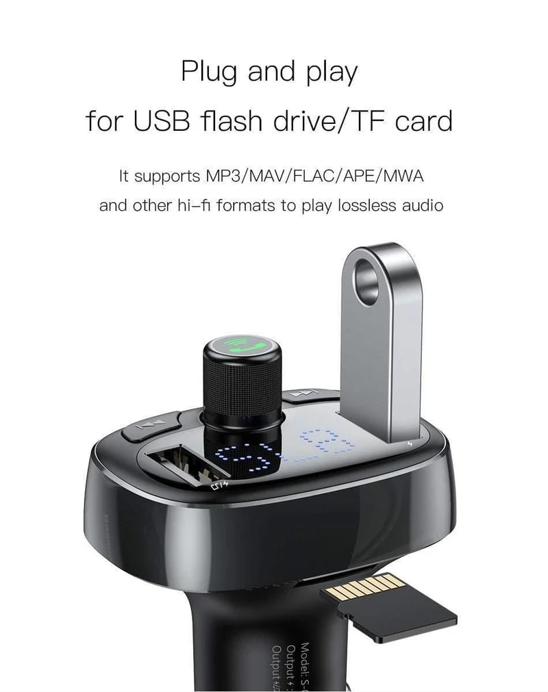 Baseus FM-Transmitter Aux-Modulator Bluetooth-Autoladegerät-Kit Freisprecheinrichtung Audio MP3-Player 3.4A Dual USB-Schnellladegerät für Mobiltelefone