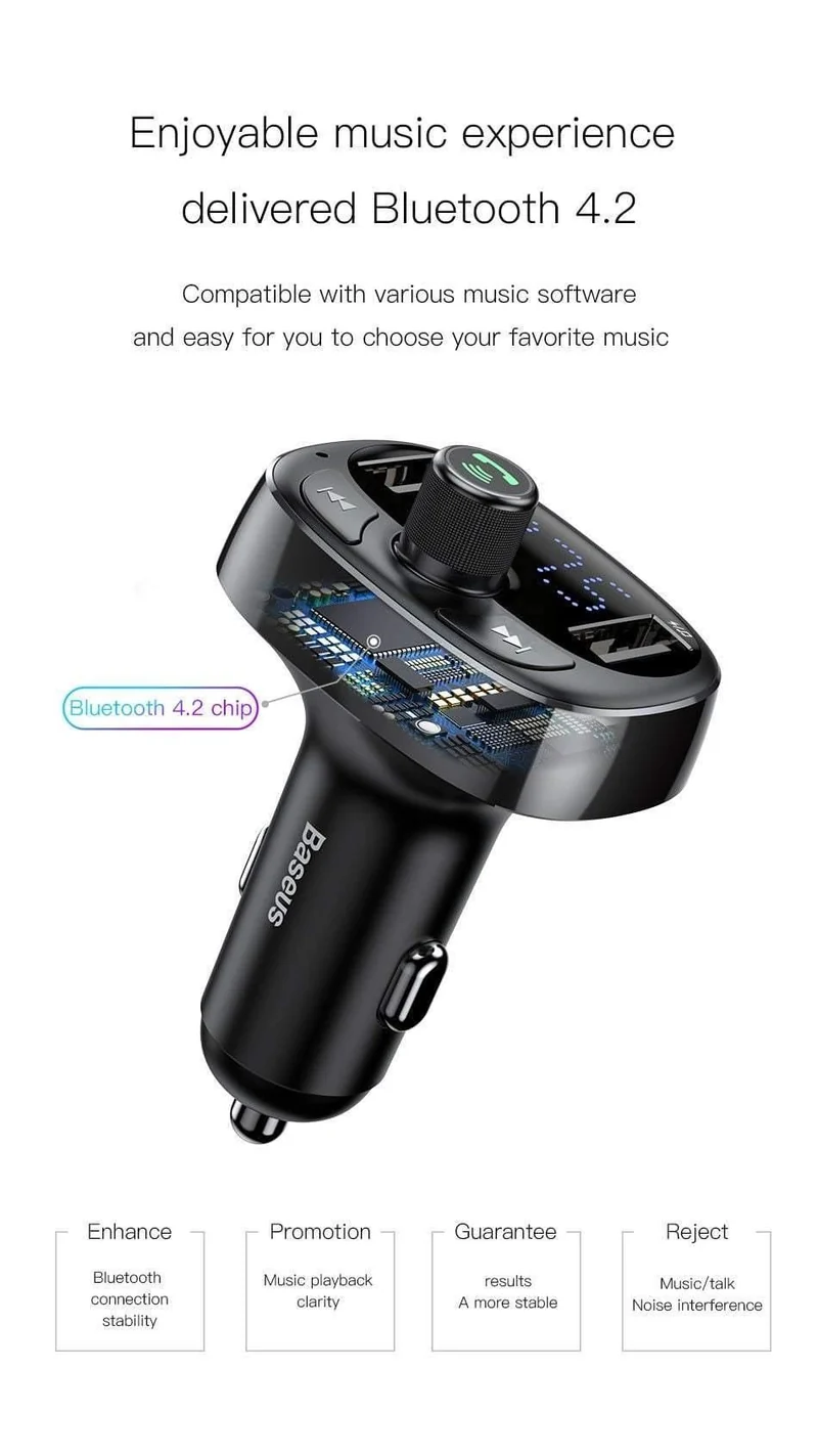 Baseus FM-Transmitter Aux-Modulator Bluetooth-Autoladegerät-Kit Freisprecheinrichtung Audio MP3-Player 3.4A Dual USB-Schnellladegerät für Mobiltelefone