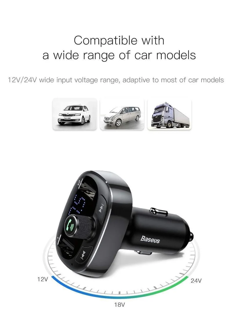 Baseus FM-Transmitter Aux-Modulator Bluetooth-Autoladegerät-Kit Freisprecheinrichtung Audio MP3-Player 3.4A Dual USB-Schnellladegerät für Mobiltelefone