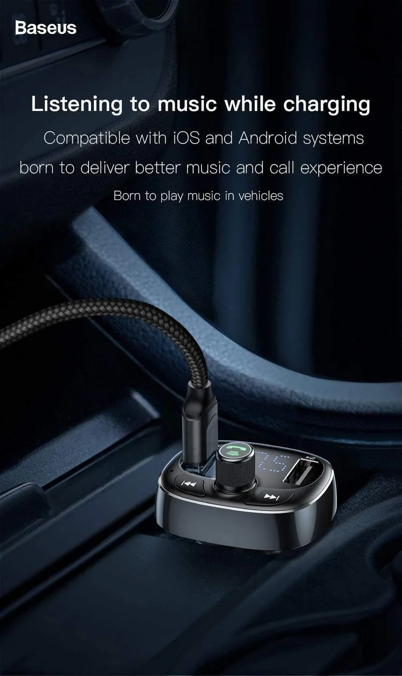 Baseus FM-Transmitter Aux-Modulator Bluetooth-Autoladegerät-Kit Freisprecheinrichtung Audio MP3-Player 3.4A Dual USB-Schnellladegerät für Mobiltelefone