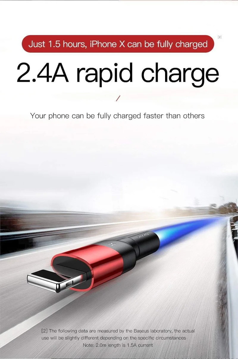 Baseus USB-Kabel für iPhone XS Max XR X 8 7 6 6s Plus 5 5S SE iPad Pro 2.4A Schnelllade-Ladegerät Datenkabel Handykabel