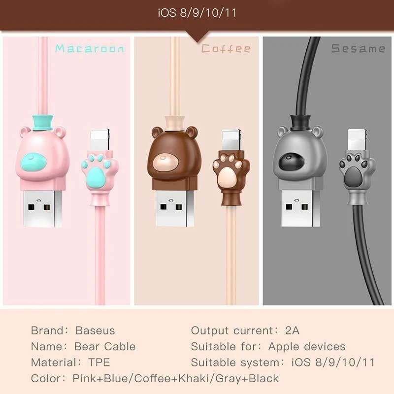 Baseus Cute Bear USB-Kabel für iPhone X 8 7 6 6s Plus 5 5s Handykabel Schnelles Datensynchronisierungs-Ladekabel für iPhone-Ladekabel