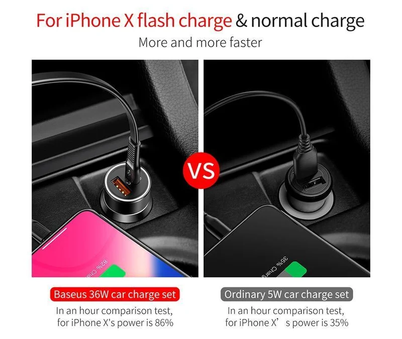 Baseus 36w USB-Autoladegerät Quick Charge 3.0 QC QC3.0 Typ C PD Schnellladegerät für das Auto für iPhone Samsung Xiaomi Mobiltelefon