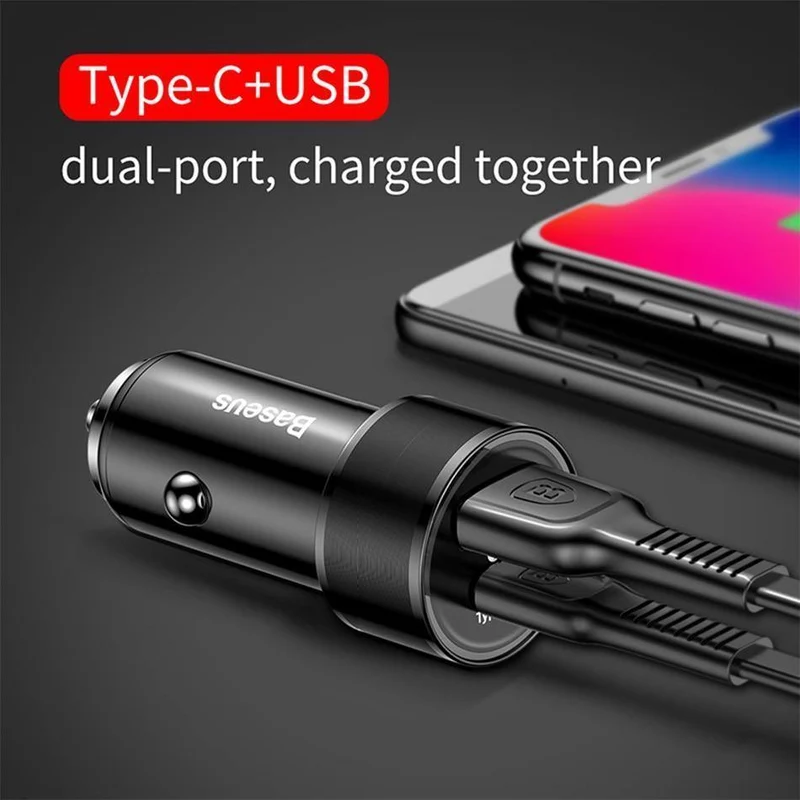 Baseus 36w USB-Autoladegerät Quick Charge 3.0 QC QC3.0 Typ C PD Schnellladegerät für das Auto für iPhone Samsung Xiaomi Mobiltelefon