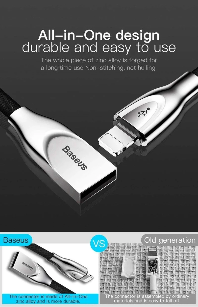Baseus Zinklegierung USB-Kabel für iPhone Xs Max Xr X 8 7 6 6s Plus 5 5s se Handykabel Schnelles Datenladekabel
