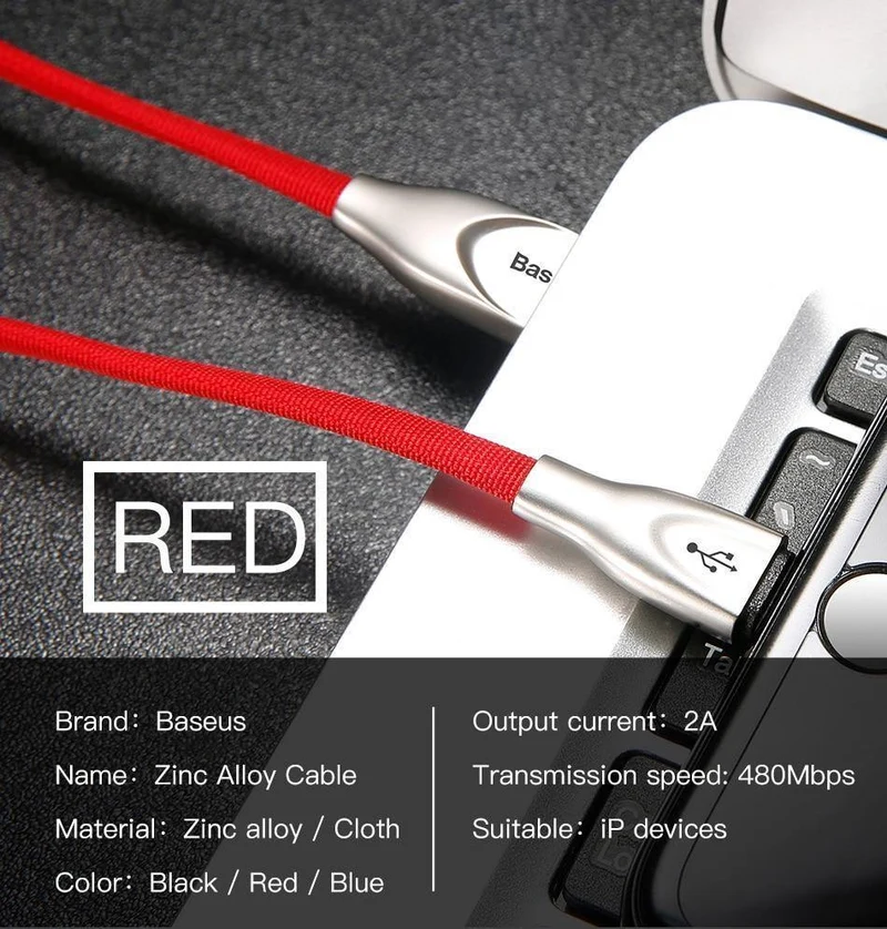 Baseus Zinklegierung USB-Kabel für iPhone Xs Max Xr X 8 7 6 6s Plus 5 5s se Handykabel Schnelles Datenladekabel