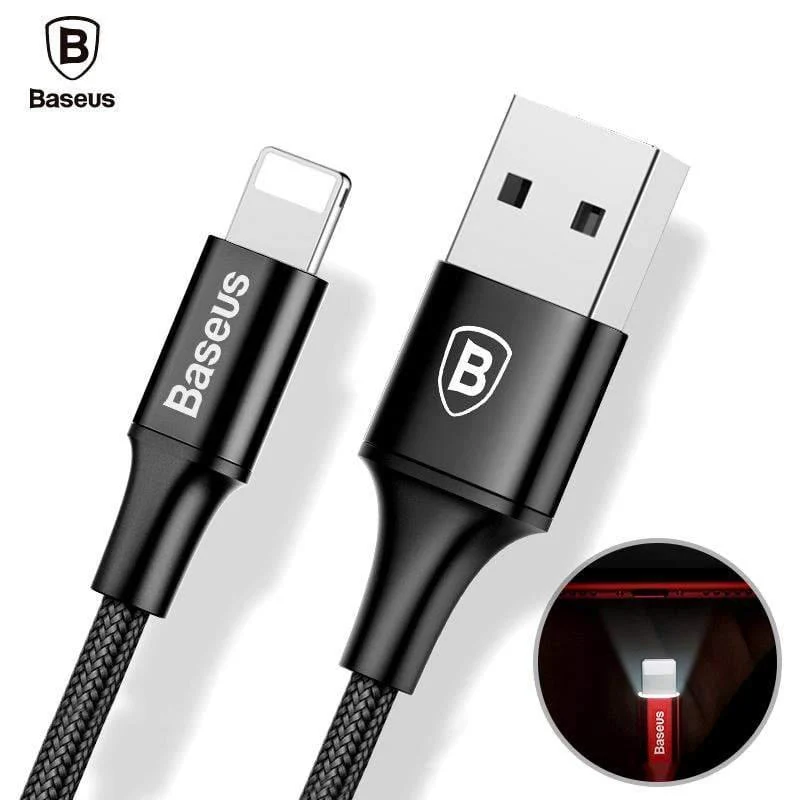 Baseus LED-Licht USB-Kabel für iPhone X 8 7 6 6s 5 5s se iPad Schnellladeladegerät Datensynchronisationskabel Telefonkabeladapter