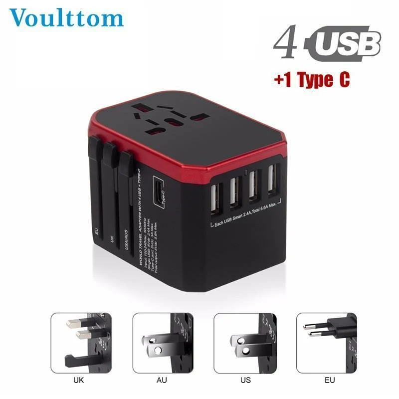 Reiseadapter UK AU EU US 4in1 Internationaler Ladeadapter USB Typ-C-Ladegerät Mobiltelefon Mobiltelefon Universeller Adapter