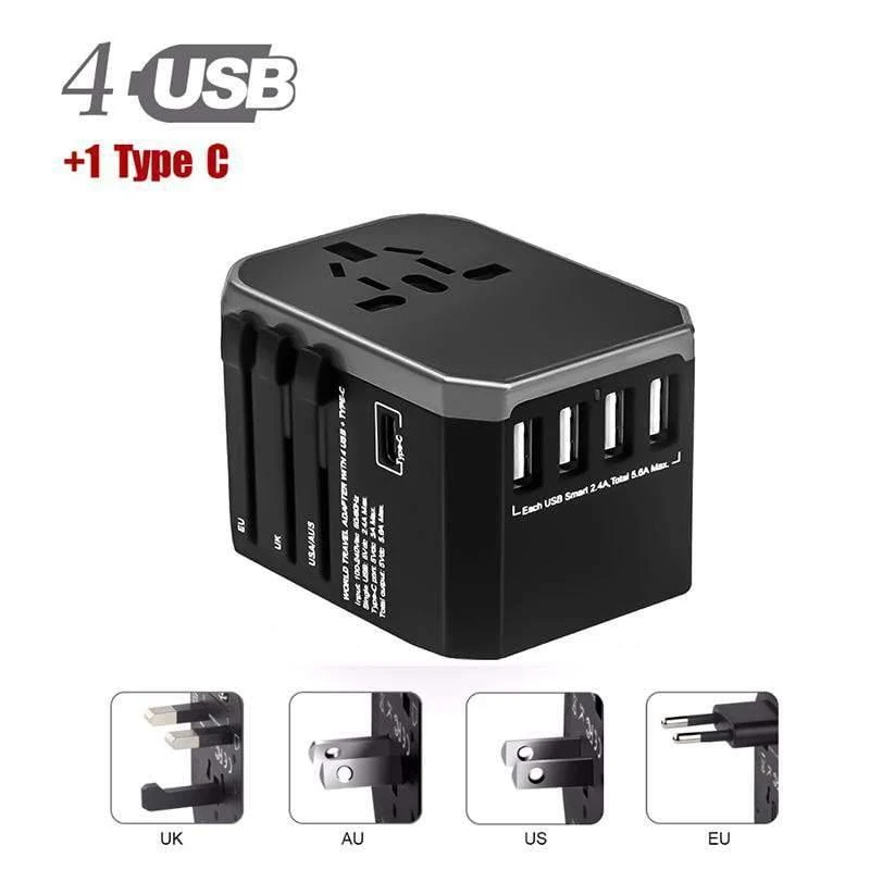 Reiseadapter UK AU EU US 4in1 Internationaler Ladeadapter USB Typ-C-Ladegerät Mobiltelefon Mobiltelefon Universeller Adapter