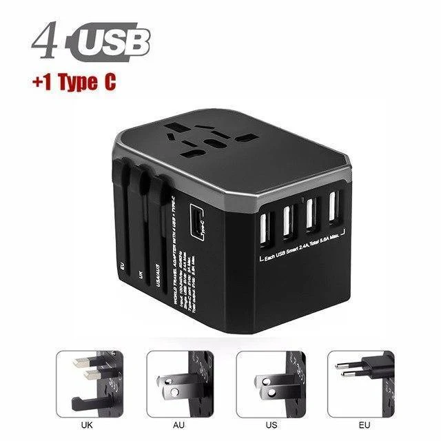 Reiseadapter UK AU EU US 4in1 Internationaler Ladeadapter USB Typ-C-Ladegerät Mobiltelefon Mobiltelefon Universeller Adapter