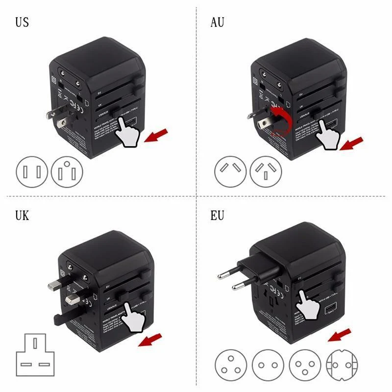 Reiseadapter UK AU EU US 4in1 Internationaler Ladeadapter USB Typ-C-Ladegerät Mobiltelefon Mobiltelefon Universeller Adapter