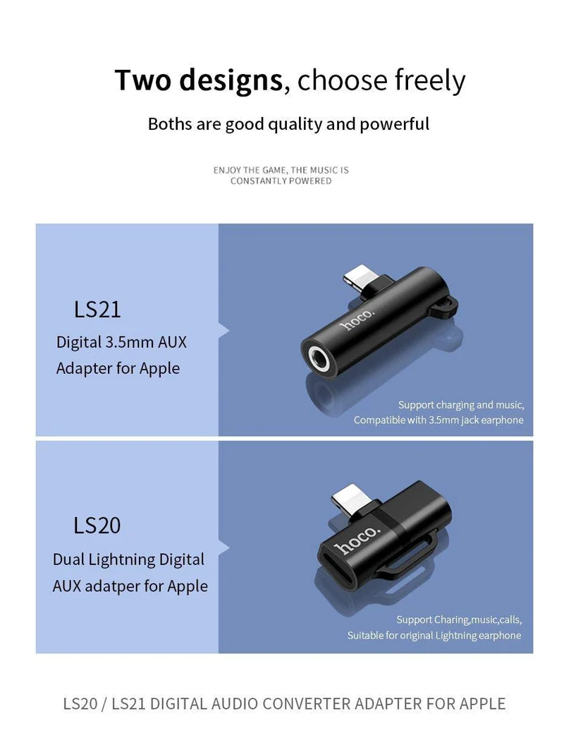HOCO für Lightning Converter 2 in 1 In 3.5mm-Buchse konvertieren Audio-Adapter + für Lightning Für iPhone 7 8 Plus X XR XS MAX Kopfhörer