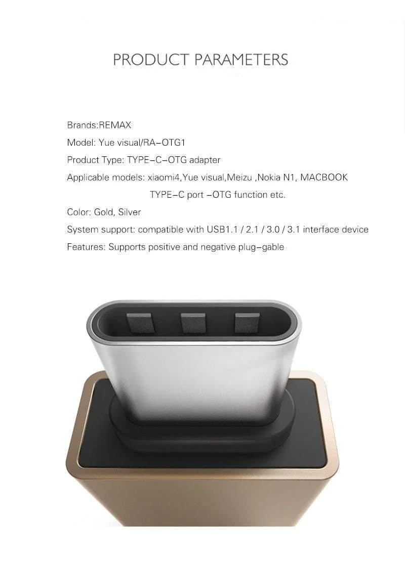 REMAX Mobiltelefonadapter OTG TYPE-C auf USB-Adapter Mini-Anschluss Schnellladung für U-Disk auf Typ C auf USB 2.0/3.0/3.1