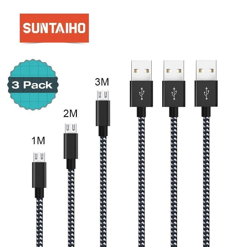 [3er-Pack] Micro-USB-Kabel, 2.4 A, Schnellladekabel, Suntaiho, Nylongeflecht, USB-Kabel, Datenladekabel für Samsung, LG, Android-Telefon