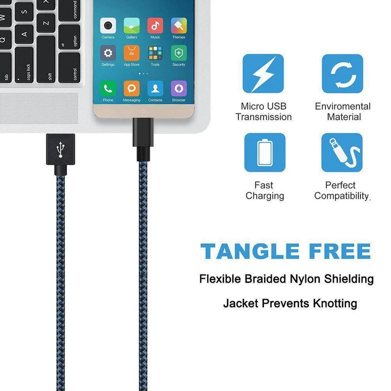 [3er-Pack] Micro-USB-Kabel, 2.4 A, Schnellladekabel, Suntaiho, Nylongeflecht, USB-Kabel, Datenladekabel für Samsung, LG, Android-Telefon