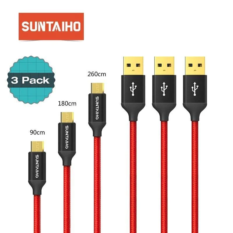 Suntaiho [3er-Pack] 5 V 2.5 A Micro-USB-Kabel für Samsung Xiaomi, geflochtenes schnelles USB-Lade- und Datenkabel, USB-Ladekabel für Mobiltelefone