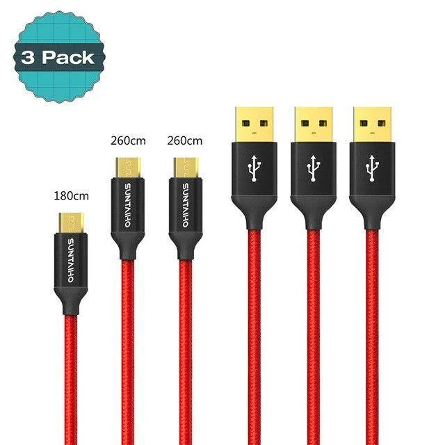 Suntaiho [3er-Pack] 5 V 2.5 A Micro-USB-Kabel für Samsung Xiaomi, geflochtenes schnelles USB-Lade- und Datenkabel, USB-Ladekabel für Mobiltelefone