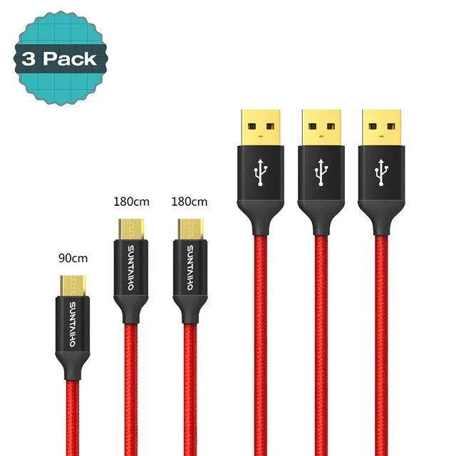 Suntaiho [3er-Pack] 5 V 2.5 A Micro-USB-Kabel für Samsung Xiaomi, geflochtenes schnelles USB-Lade- und Datenkabel, USB-Ladekabel für Mobiltelefone