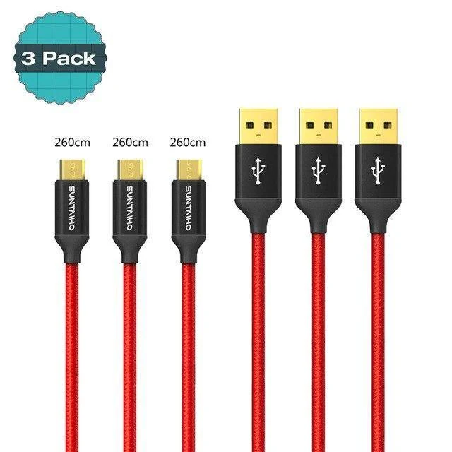 Suntaiho [3er-Pack] 5 V 2.5 A Micro-USB-Kabel für Samsung Xiaomi, geflochtenes schnelles USB-Lade- und Datenkabel, USB-Ladekabel für Mobiltelefone