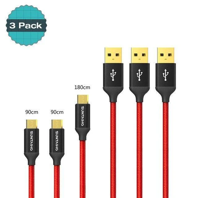 Suntaiho [3er-Pack] 5 V 2.5 A Micro-USB-Kabel für Samsung Xiaomi, geflochtenes schnelles USB-Lade- und Datenkabel, USB-Ladekabel für Mobiltelefone
