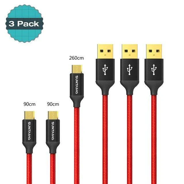 Suntaiho [3er-Pack] 5 V 2.5 A Micro-USB-Kabel für Samsung Xiaomi, geflochtenes schnelles USB-Lade- und Datenkabel, USB-Ladekabel für Mobiltelefone