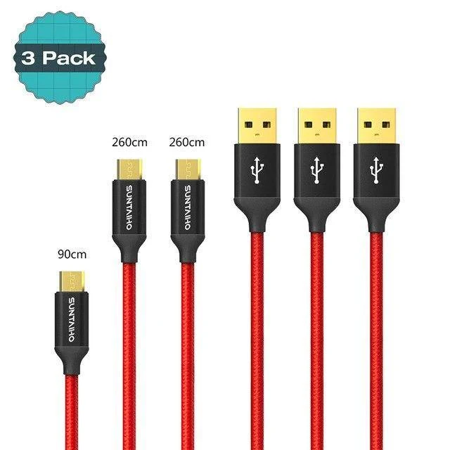 Suntaiho [3er-Pack] 5 V 2.5 A Micro-USB-Kabel für Samsung Xiaomi, geflochtenes schnelles USB-Lade- und Datenkabel, USB-Ladekabel für Mobiltelefone
