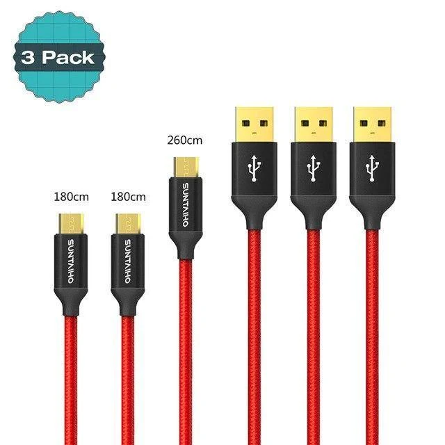 Suntaiho [3er-Pack] 5 V 2.5 A Micro-USB-Kabel für Samsung Xiaomi, geflochtenes schnelles USB-Lade- und Datenkabel, USB-Ladekabel für Mobiltelefone