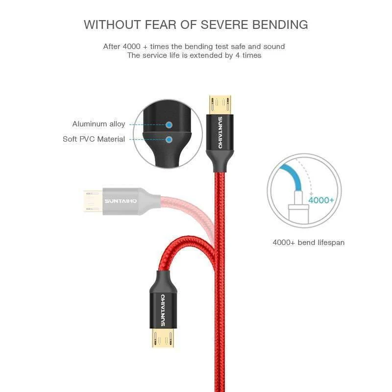 Micro-USB-Kabel für Samsung Galaxy Suntaiho 5V2.5A Metall-Nylon-Geflechtkabel USB-Lade-Sync-Datenkabel für Xiaomi Sony-Telefone
