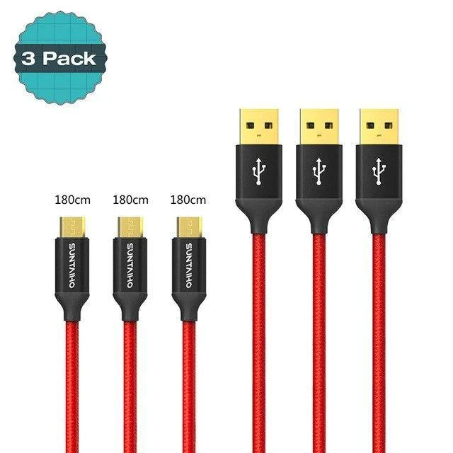 [3er-Pack] Micro-USB-Kabel 5 V 2.5 A Schnellladekabel Suntaiho Nylongeflecht USB-Kabel Datenladekabel für Samsung Xiaomi LG-Telefon