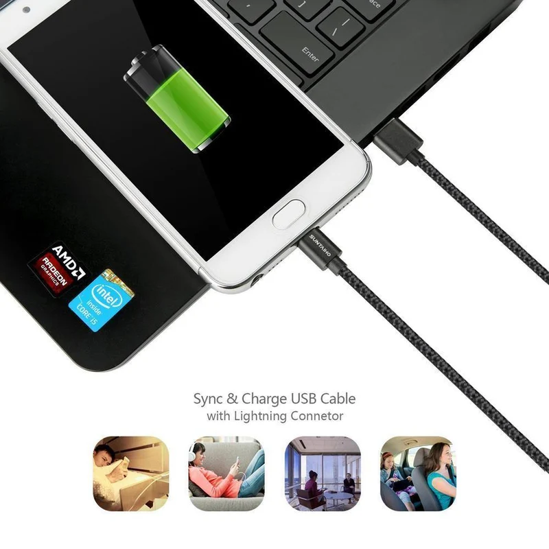 Suntaiho Micro-USB-Kabel, 3 Stück, 1 m/2 m/3 m, Nylon, Metall, Schnellladegerät, 5 V/2.1 A, Handy, Android, USB-Kabel für Xiaomi, HTC, LG, Samsu