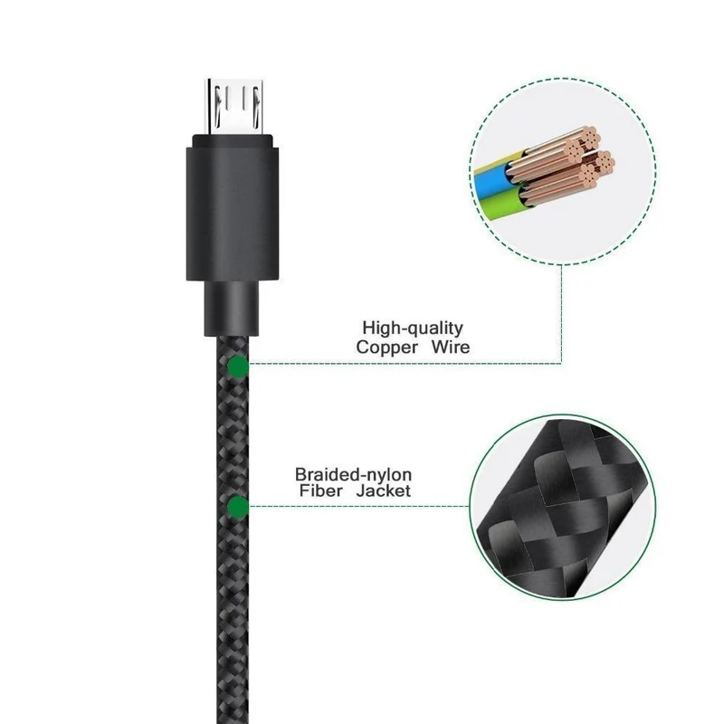 Suntaiho Micro-USB-Kabel, 3 Stück, 1 m/2 m/3 m, Nylon, Metall, Schnellladegerät, 5 V/2.1 A, Handy, Android, USB-Kabel für Xiaomi, HTC, LG, Samsu