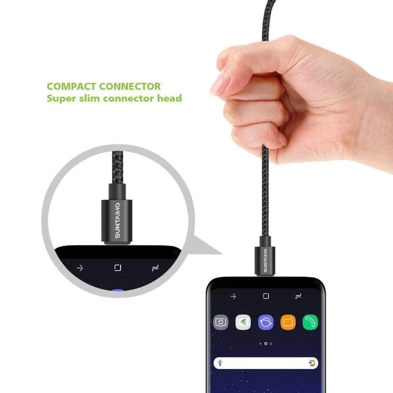 Suntaiho Micro-USB-Kabel, 3 Stück, 1 m/2 m/3 m, Nylon, Metall, Schnellladegerät, 5 V/2.1 A, Handy, Android, USB-Kabel für Xiaomi, HTC, LG, Samsu
