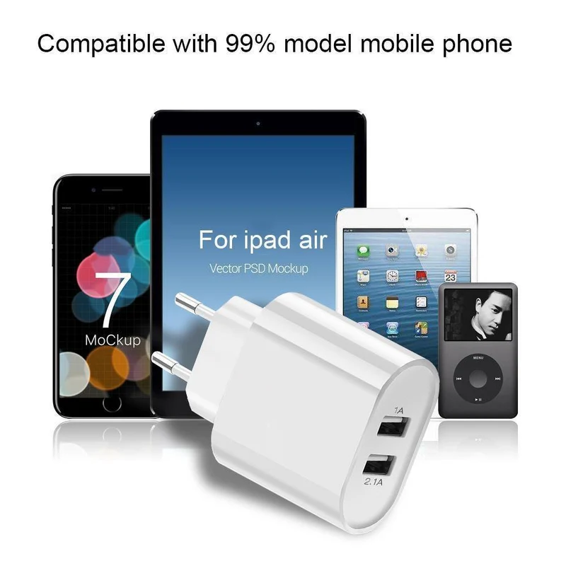 Suntaiho Tragbares USB-Ladegerät, Reise-Wandladegerät, Adapter, EU-Stecker, Smart-Handy-Ladegerät für iPhone/Xiaomi/LG/Smartphone