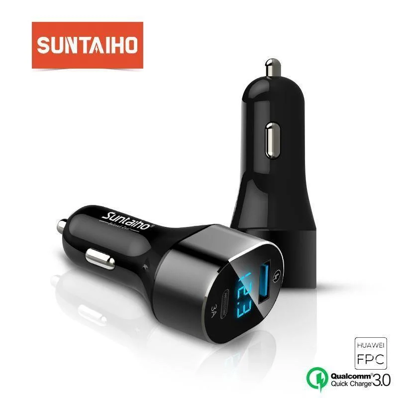 Suntaiho 3.0 Quick Type C Micro USB LED Autoladegerät für iPhone 8 plus 5V3A Dual USB Handy Tablet Autoladegerät Galaxy S8 S9