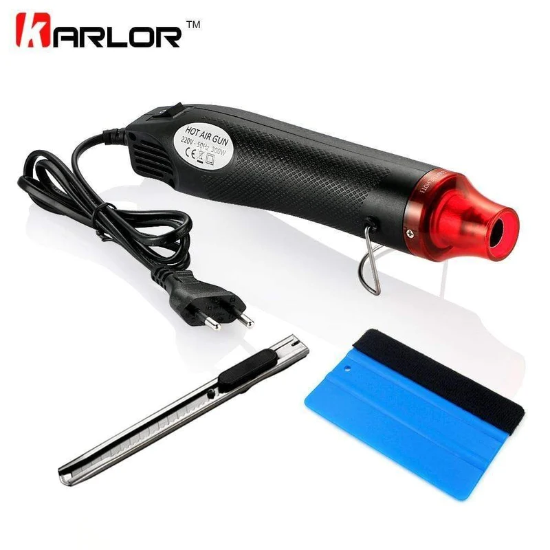 3 teile/satz 220 V 300 W Elektrische Heißluft Pistole EU Stecker + Auto Schaber Rakel + Vinyl Cutter messer Auto Auto Vinyl Film Verpackung Werkzeuge