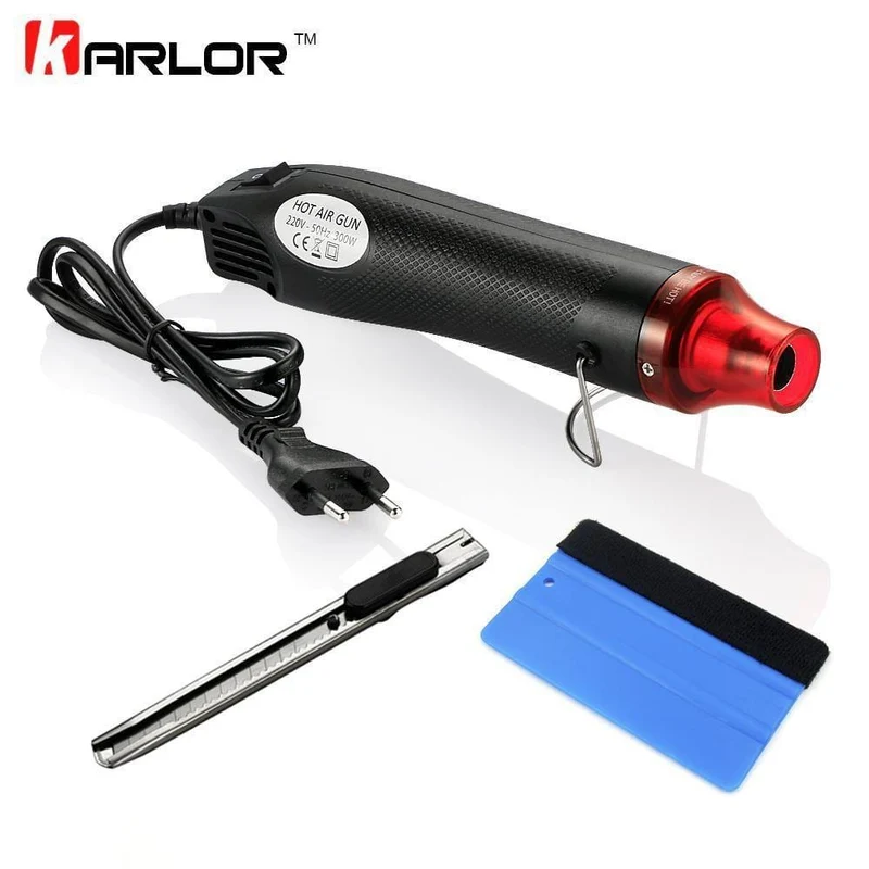 3 teile/satz 220 V 300 W Elektrische Heißluft Pistole EU Stecker + Auto Schaber Rakel + Vinyl Cutter messer Auto Auto Vinyl Film Verpackung Werkzeuge