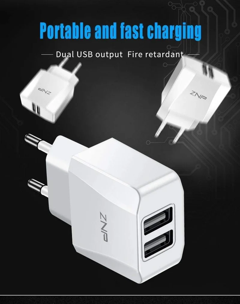 ZNP 2-Port-USB-Ladegerät, Handy-USB-Ladegerät, Schnelllade-Wandladegerät für iPhone, Samsung, Xiaomi, 2.1A Max-Ladegerät