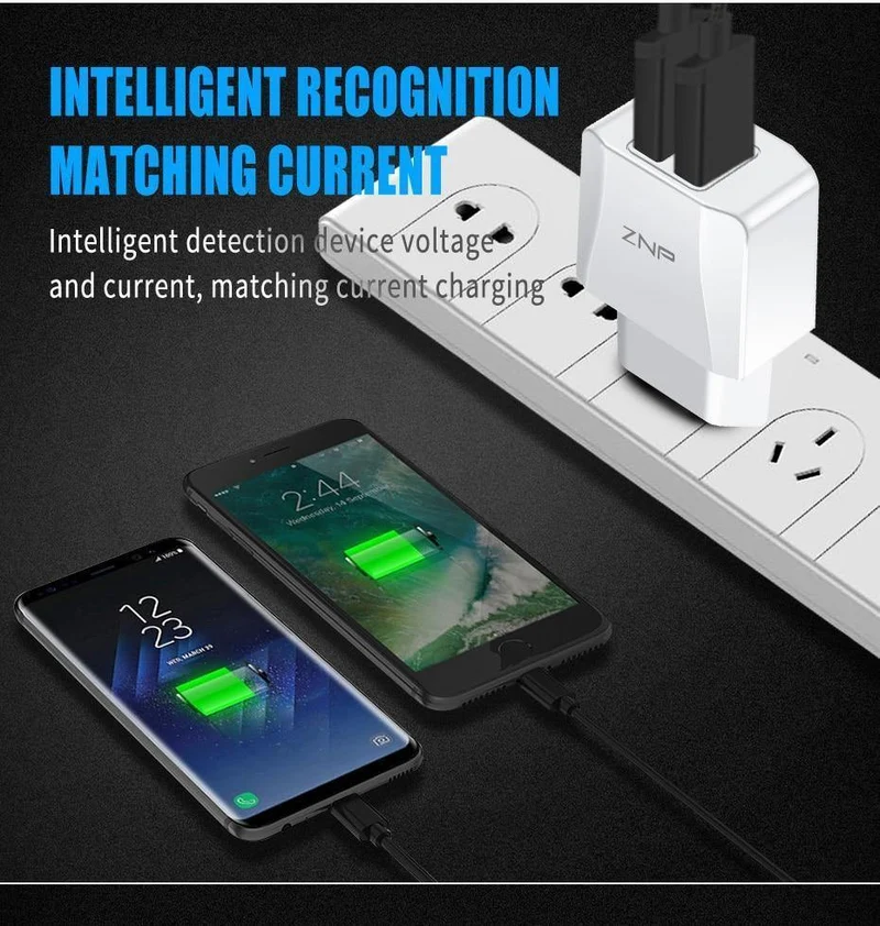 ZNP 2-Port-USB-Ladegerät, Handy-USB-Ladegerät, Schnelllade-Wandladegerät für iPhone, Samsung, Xiaomi, 2.1A Max-Ladegerät