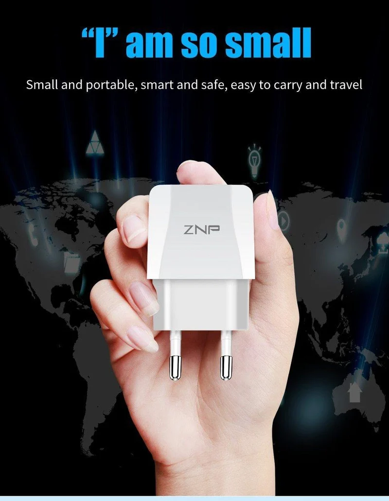 ZNP 2-Port-USB-Ladegerät, Handy-USB-Ladegerät, Schnelllade-Wandladegerät für iPhone, Samsung, Xiaomi, 2.1A Max-Ladegerät