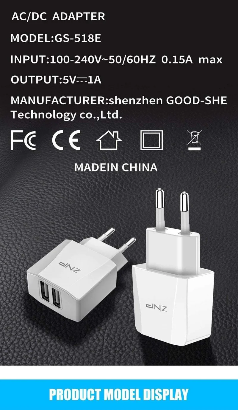ZNP 2-Port-USB-Ladegerät, Handy-USB-Ladegerät, Schnelllade-Wandladegerät für iPhone, Samsung, Xiaomi, 2.1A Max-Ladegerät