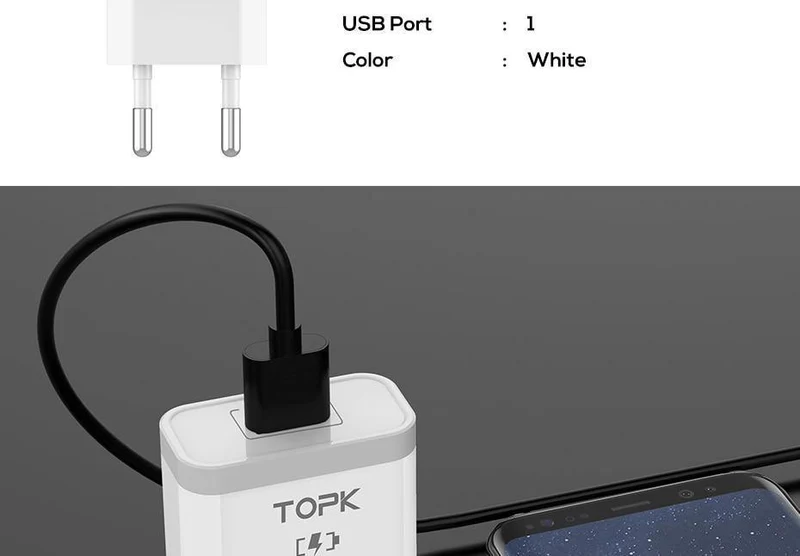 TOPK 18W Quick Charge 3.0 Schnelles Handy-Ladegerät EU-Stecker Wand-USB-Ladegerät-Adapter für iPhone Samsung Xiaomi Huawei