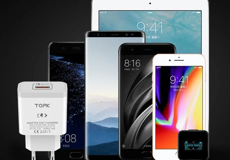 TOPK 18W Quick Charge 3.0 Schnelles Handy-Ladegerät EU-Stecker Wand-USB-Ladegerät-Adapter für iPhone Samsung Xiaomi Huawei