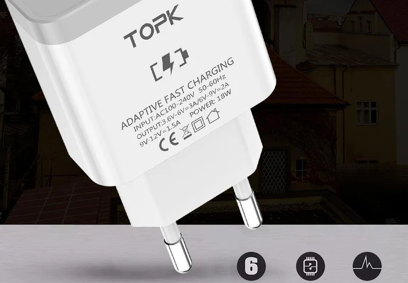TOPK 18W Quick Charge 3.0 Schnelles Handy-Ladegerät EU-Stecker Wand-USB-Ladegerät-Adapter für iPhone Samsung Xiaomi Huawei