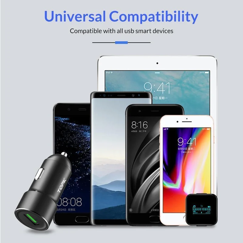 TOPK USB Autoladegerät Quick Charge 3.0 Handyladegerät Schnelles QC3.0 Autoladegerät für Samsung Xiaomi Huawei Adapter im Auto