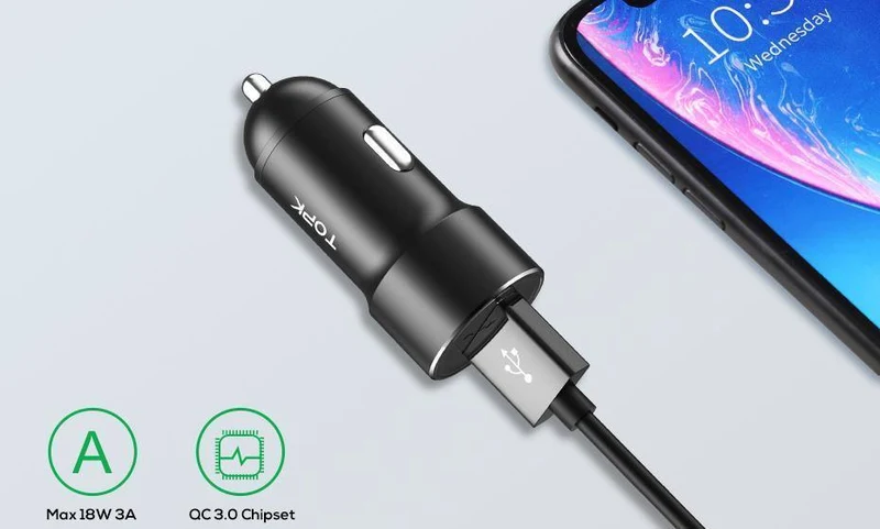TOPK USB Autoladegerät Quick Charge 3.0 Handyladegerät Schnelles QC3.0 Autoladegerät für Samsung Xiaomi Huawei Adapter im Auto