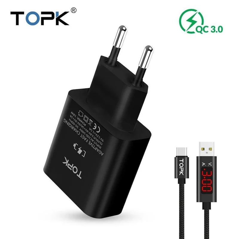 TOPK Handy-Ladegerät 18W Quick Charge 3.0 Schnelles USB-Ladegerät EU-Stecker Wand-Reiseadapter für Samsung Galaxy S9/S8 Xiaomi LG